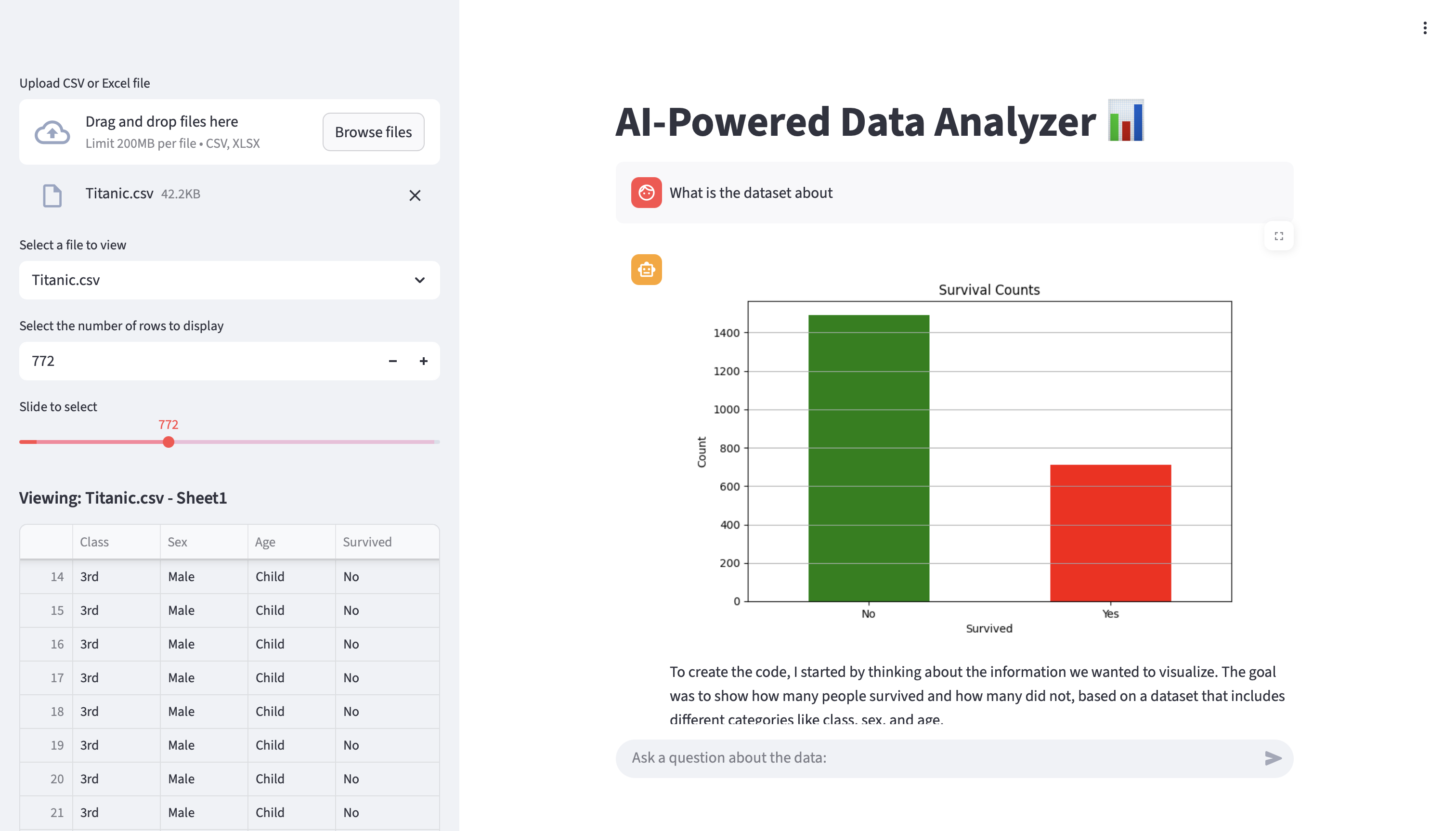 Data Analytics Chatbot interface