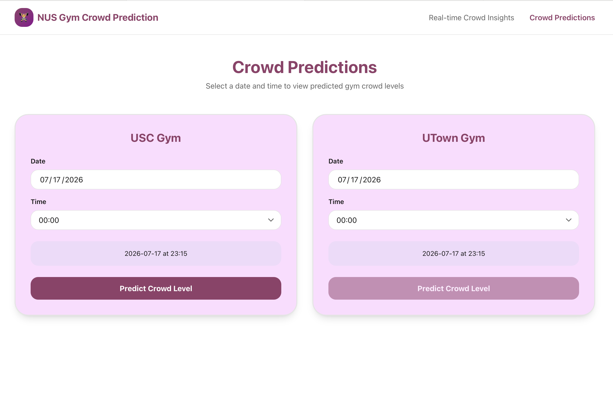 NUS Gym Crowd Prediction interface
